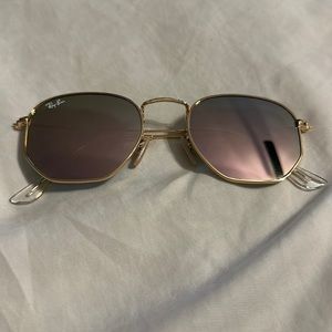 Rayban Hexagon Gold Pink Mirror Sunglasses